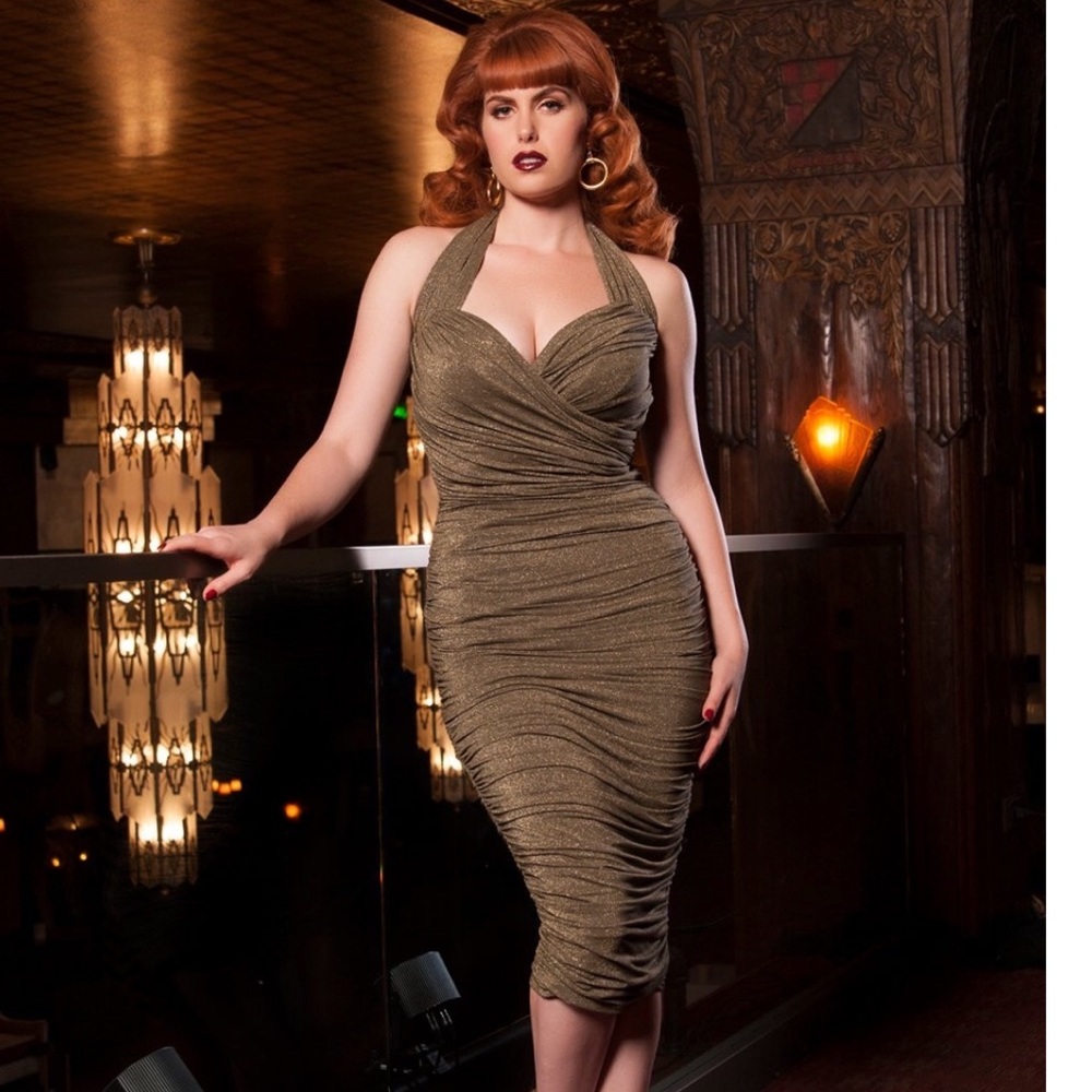 ✨Gold Lurex Traci dress XL by Pinup girl clothing